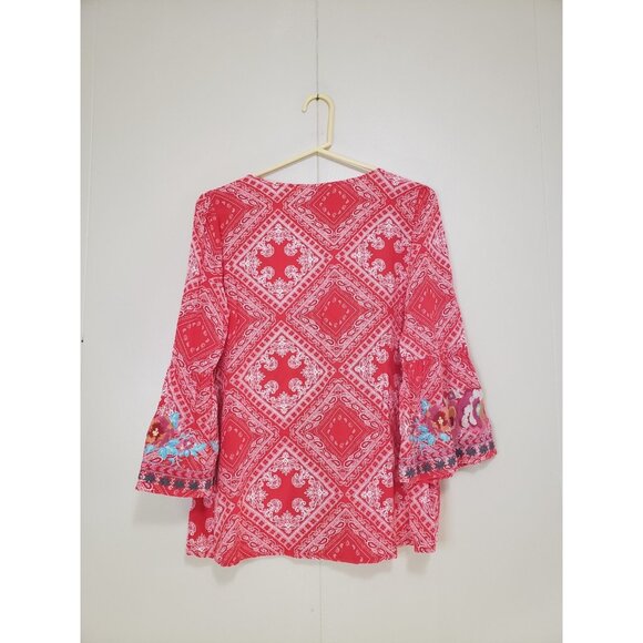 Savanna Jane Womens S Blouse Embroidered Floral 100% Rayon Lightweight Boho - Picture 2 of 7